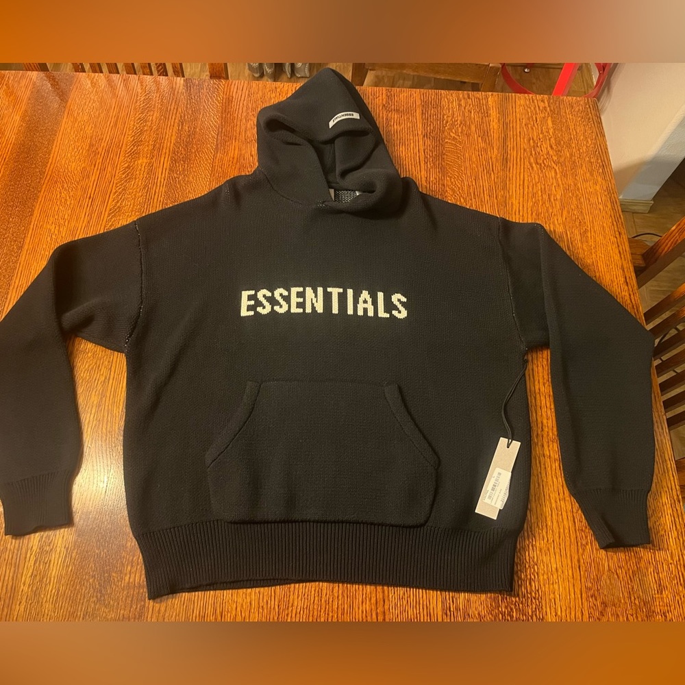 Fear Of God Essentials Black Knit Hoodie Large NWT